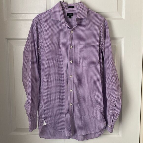 J. Crew Men's Dress Shirts Size Small 14-14.5‎ Blue Purple Plaid Cotton - Picture 2 of 15